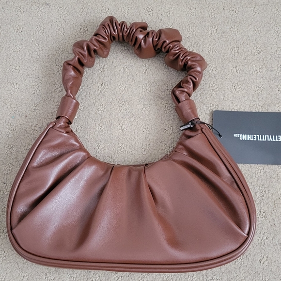 PrettyLittleThing Handbags - PrettyLittleThing PLT Ruched Chocolate Shoulder Bag